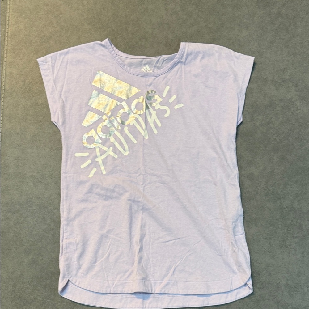 Adidas Kids Lavender Tee with Metallic Silver Graphic Design